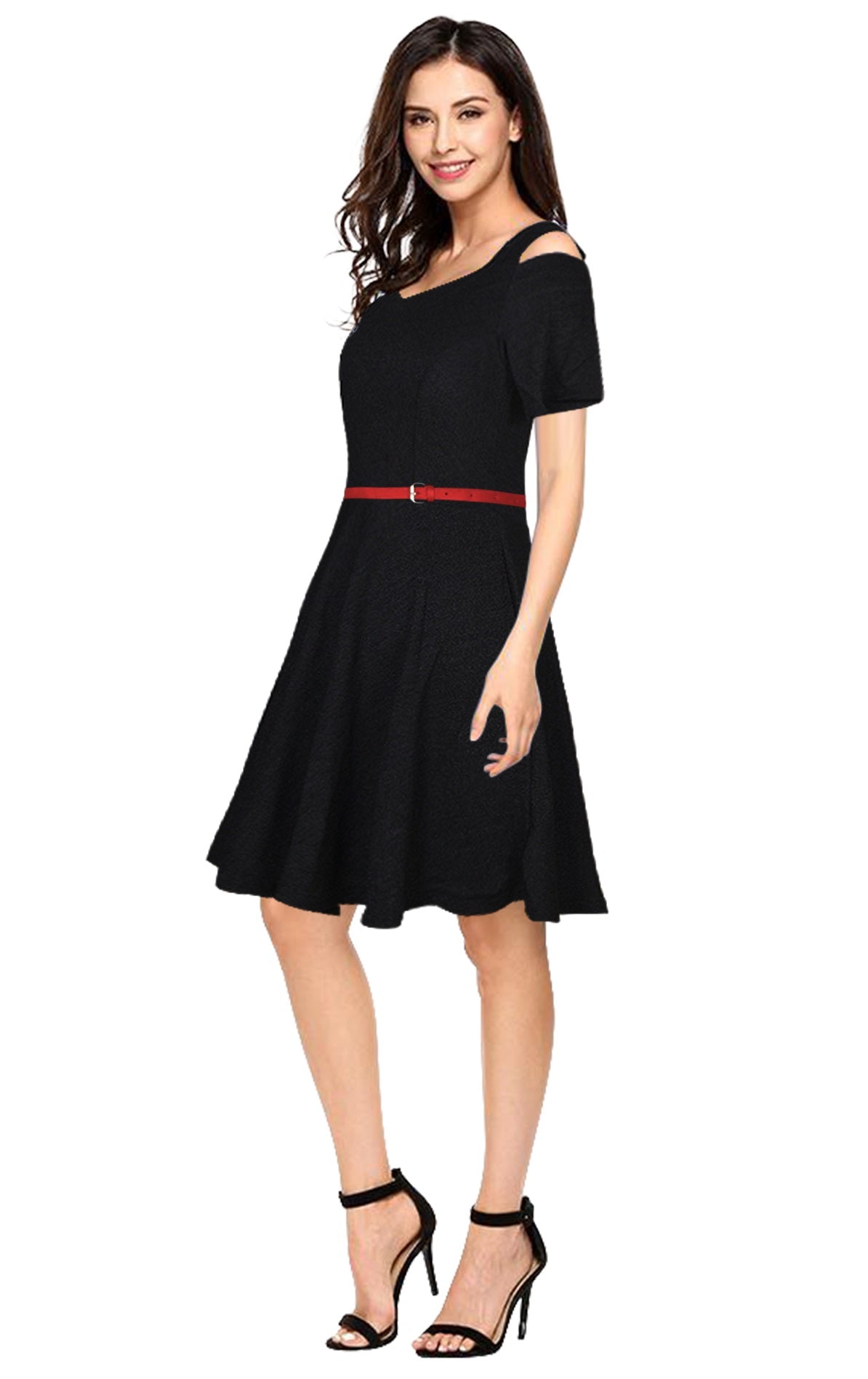 off-shoulder fit-and-flare dress