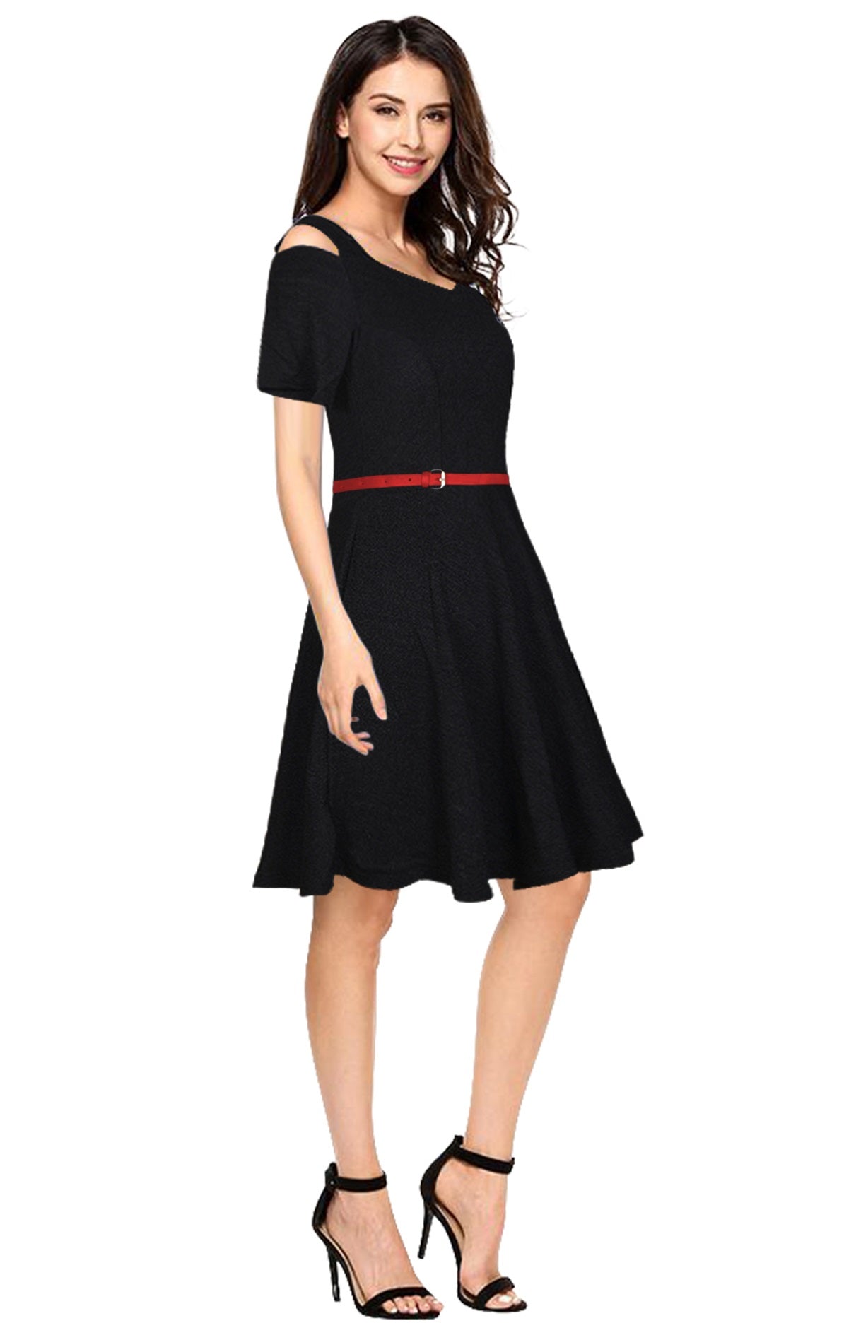 off-shoulder fit-and-flare dress