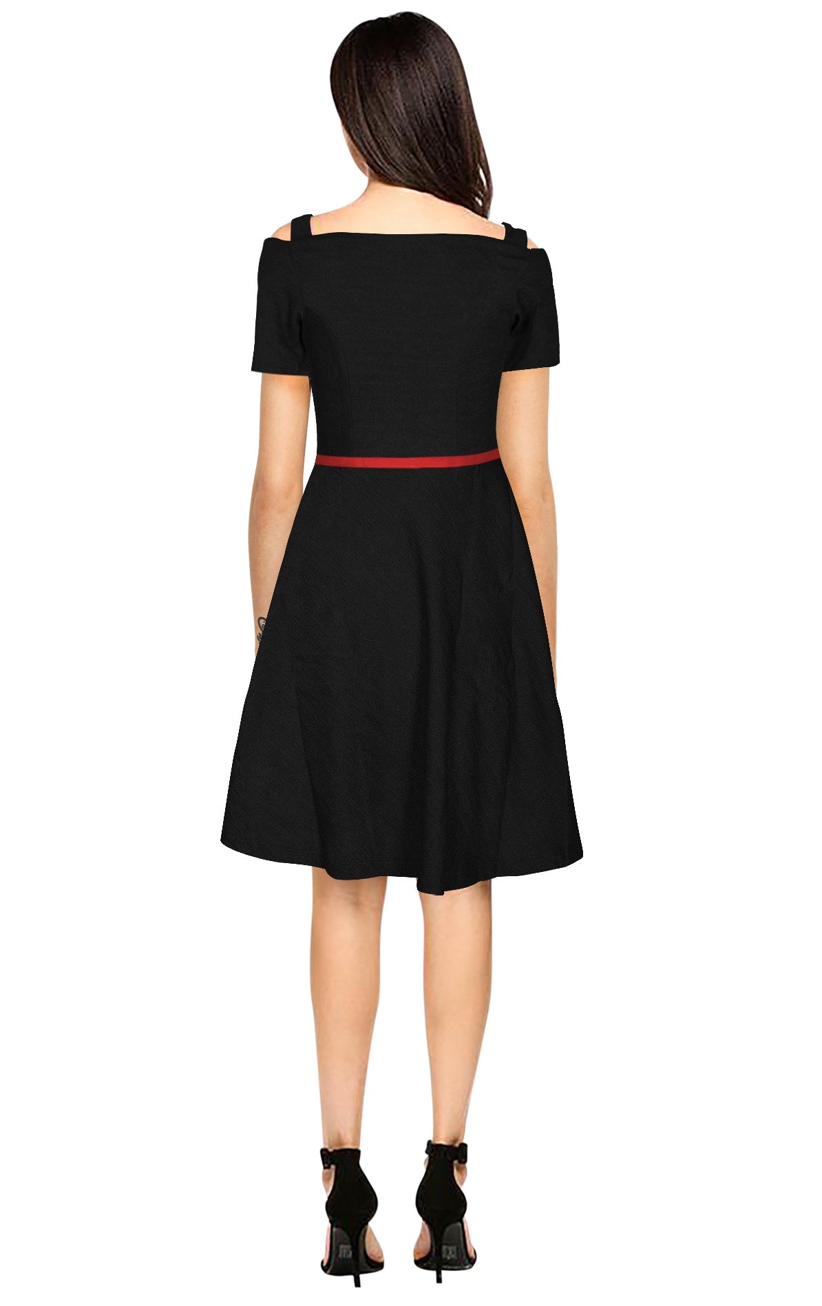 off-shoulder fit-and-flare dress