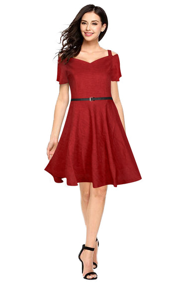 off-shoulder fit-and-flare dress