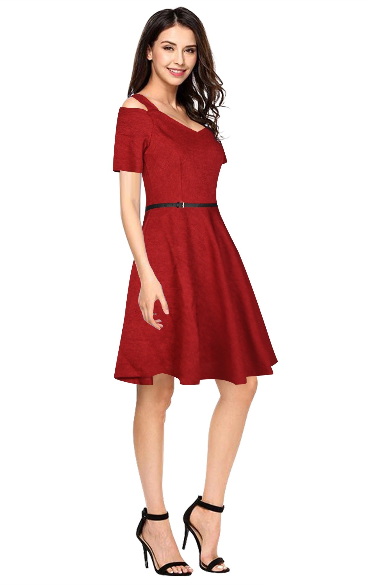 off-shoulder fit-and-flare dress