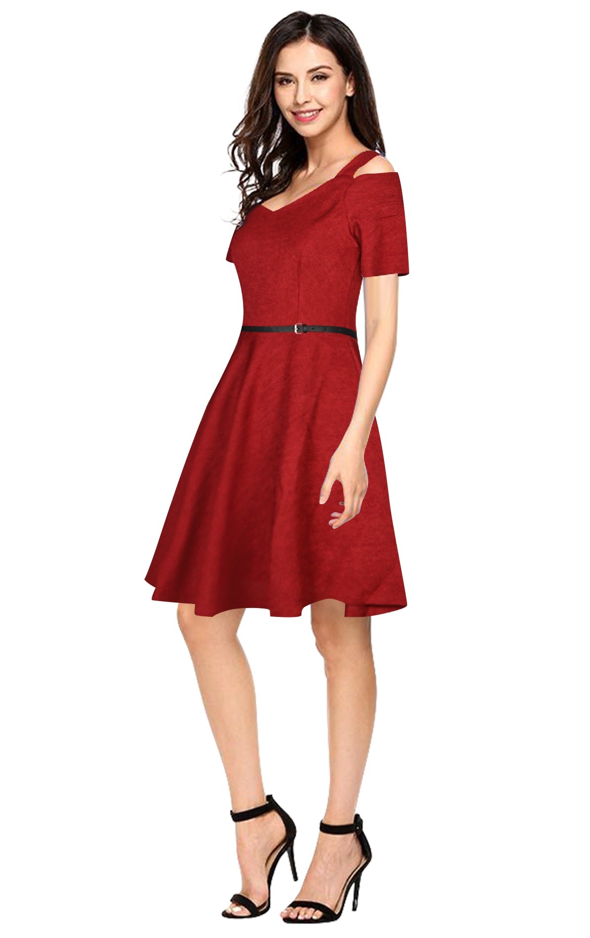 off-shoulder fit-and-flare dress