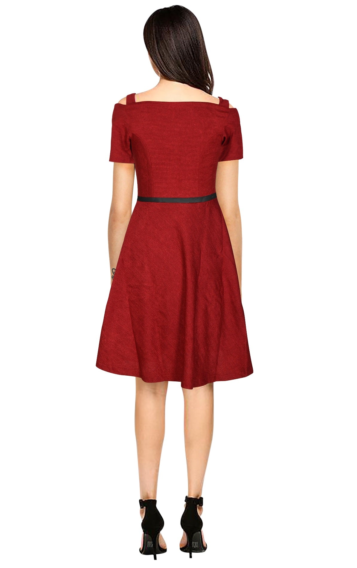 off-shoulder fit-and-flare dress