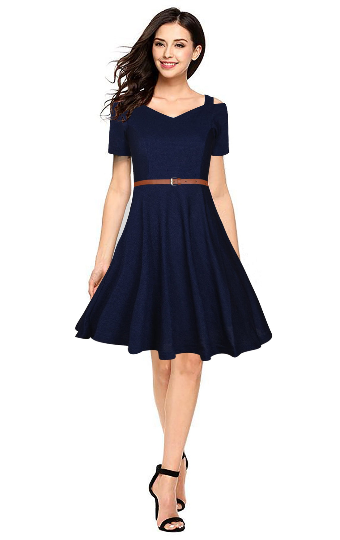 off-shoulder fit-and-flare dress