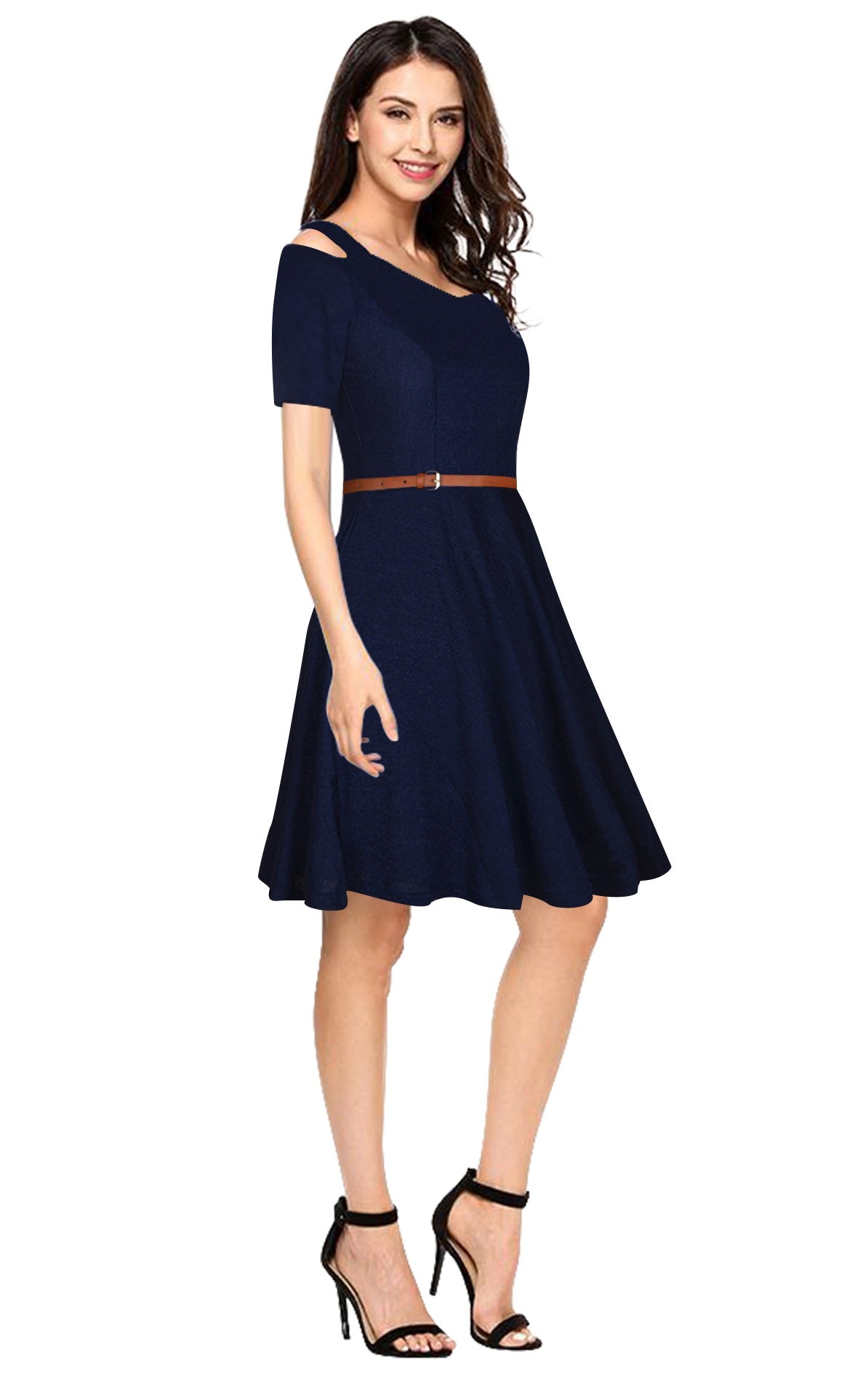 off-shoulder fit-and-flare dress