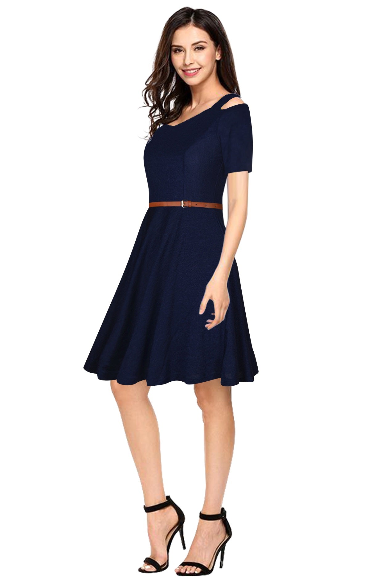 off-shoulder fit-and-flare dress