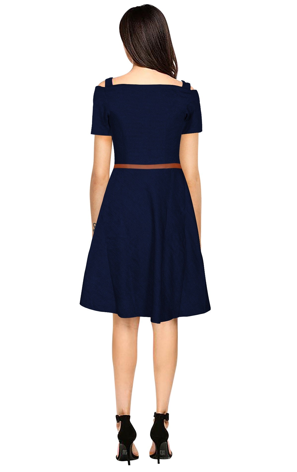 off-shoulder fit-and-flare dress