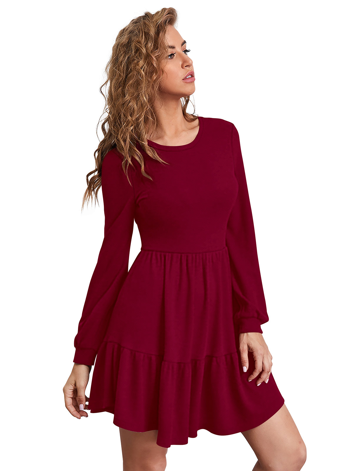long-sleeve tiered mini dress