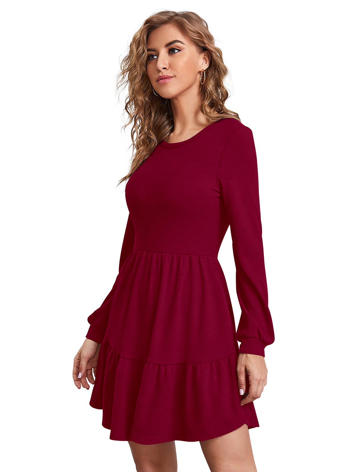long-sleeve tiered mini dress