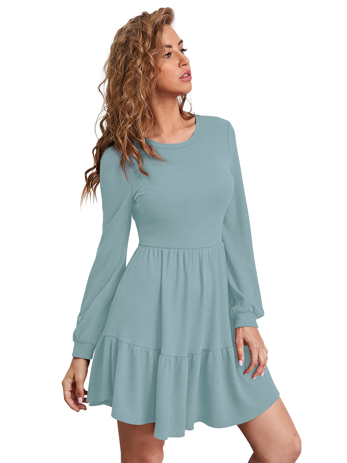 long-sleeve tiered mini dress