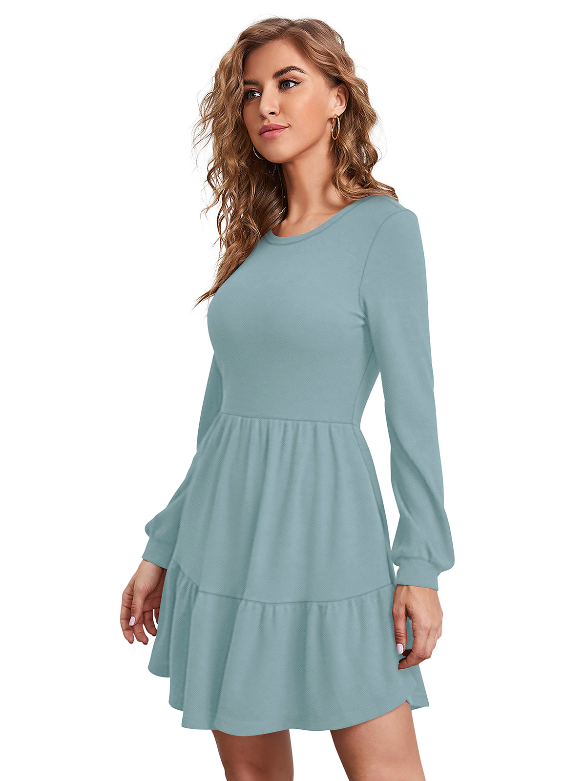 long-sleeve tiered mini dress