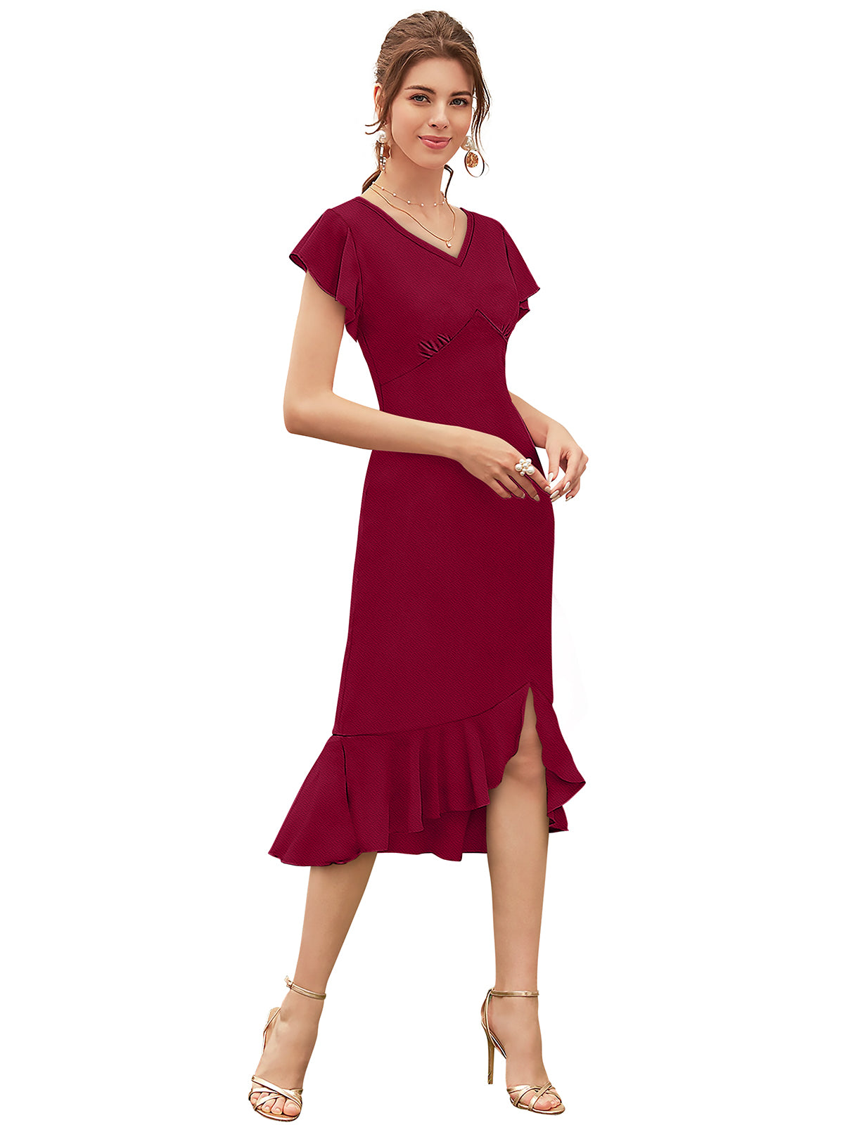 ruffle hem midi dres