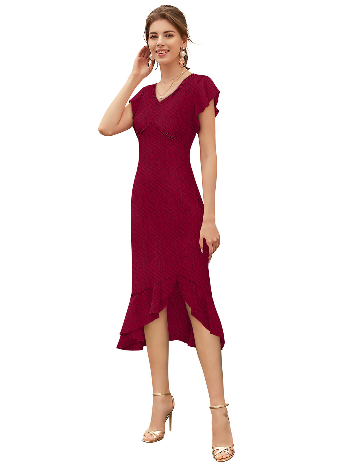 ruffle hem midi dres