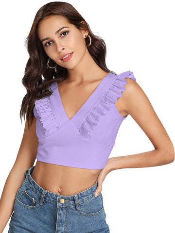 lavender ruffle-trim crop top