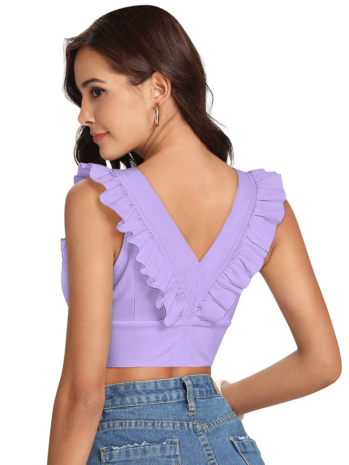 lavender ruffle-trim crop top