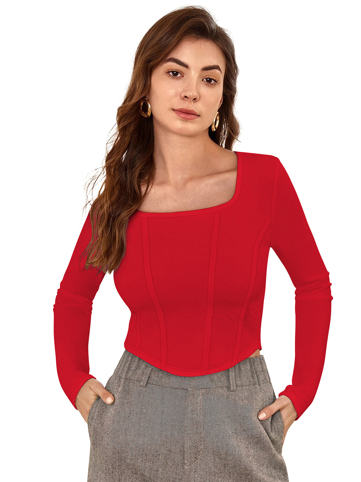 long-sleeve corset-style top