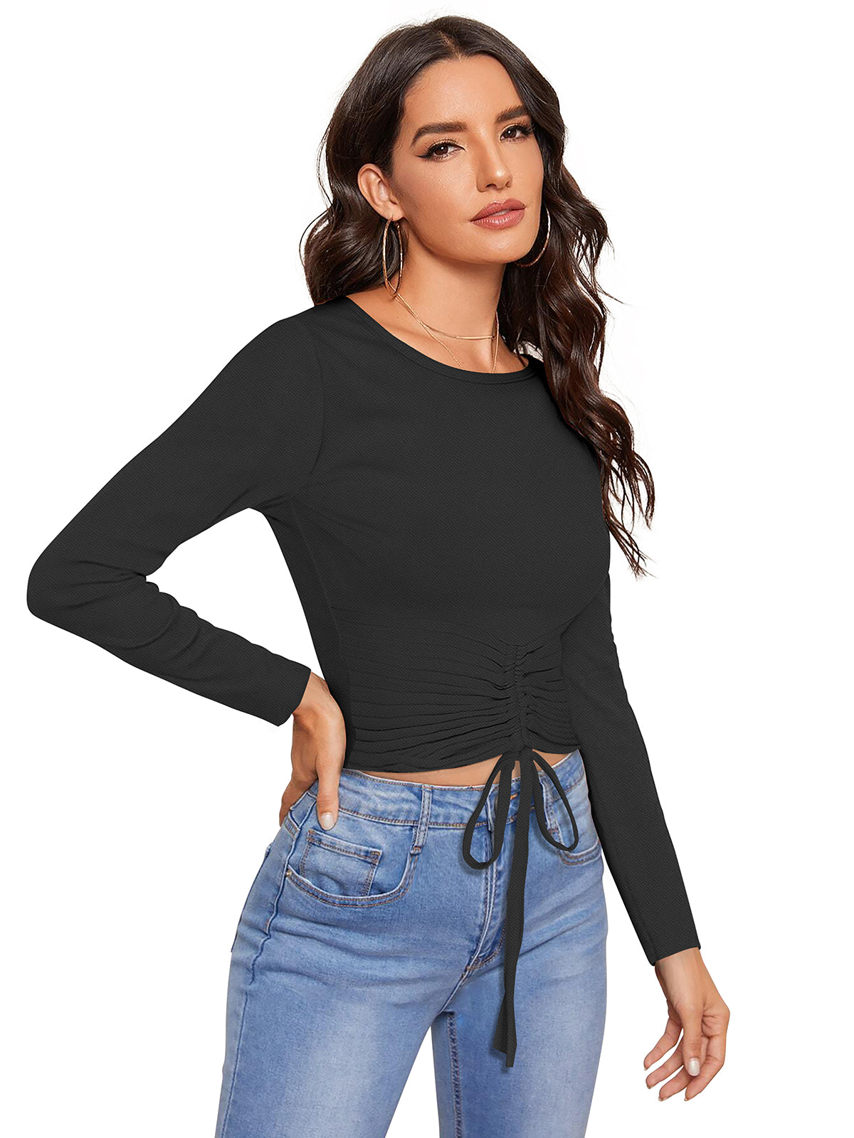 black long sleeve crop top