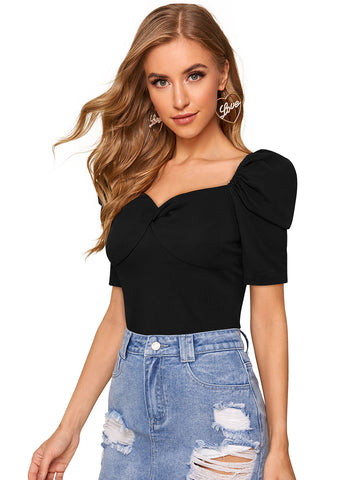 black sweetheart twist-front top