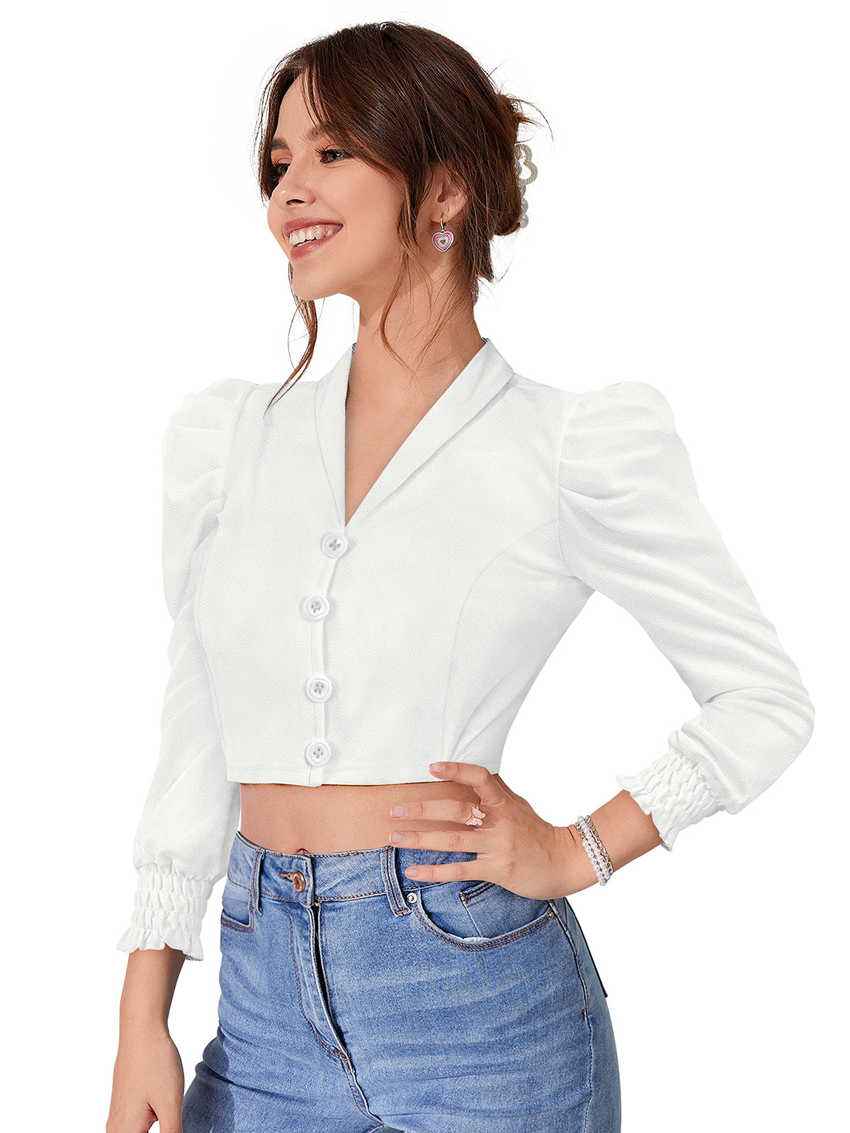 button-front cropped blouse