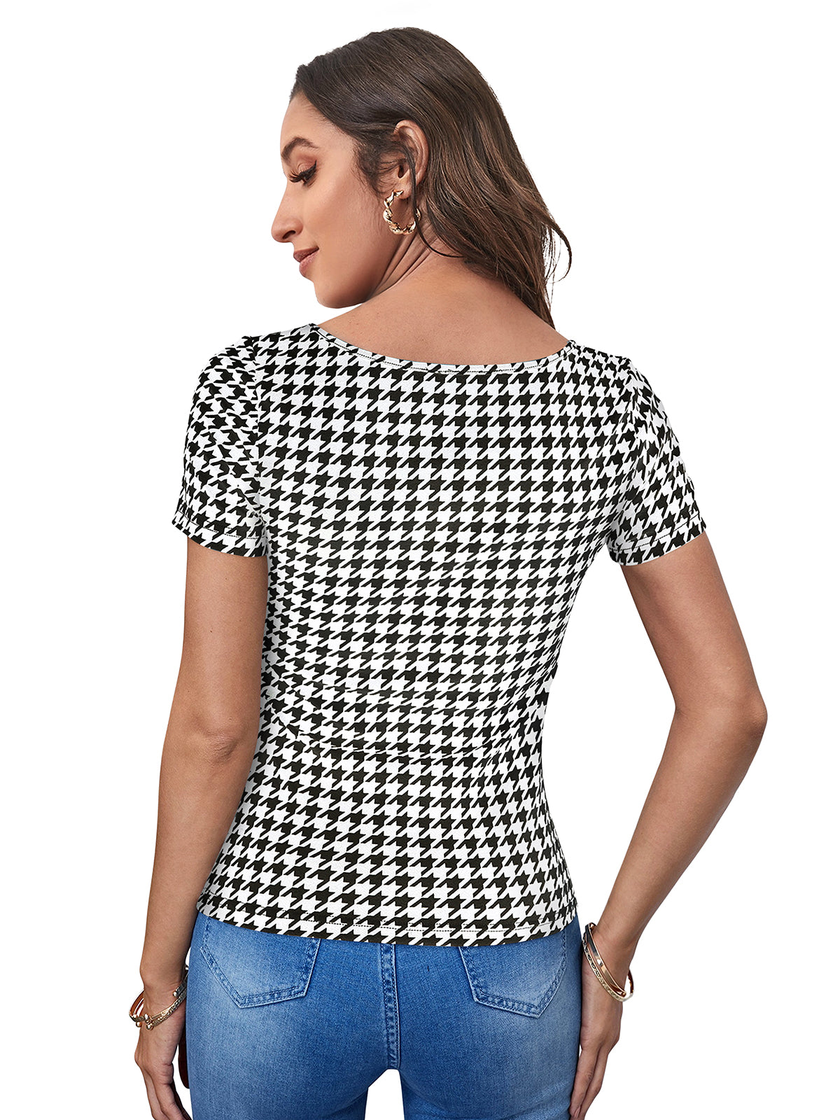maroon houndstooth fitted top