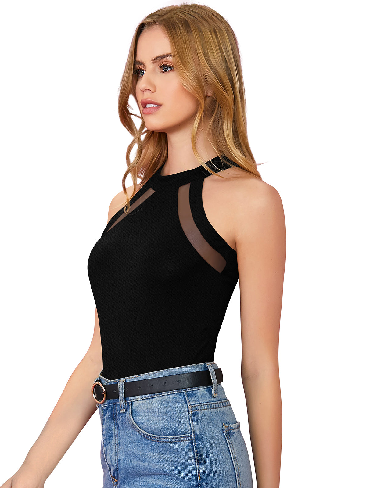 halter-style mesh inset top