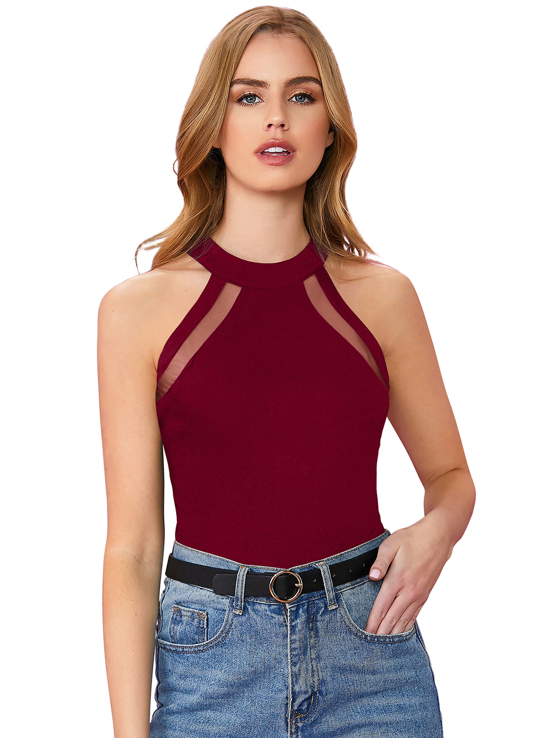 halter-style mesh inset top