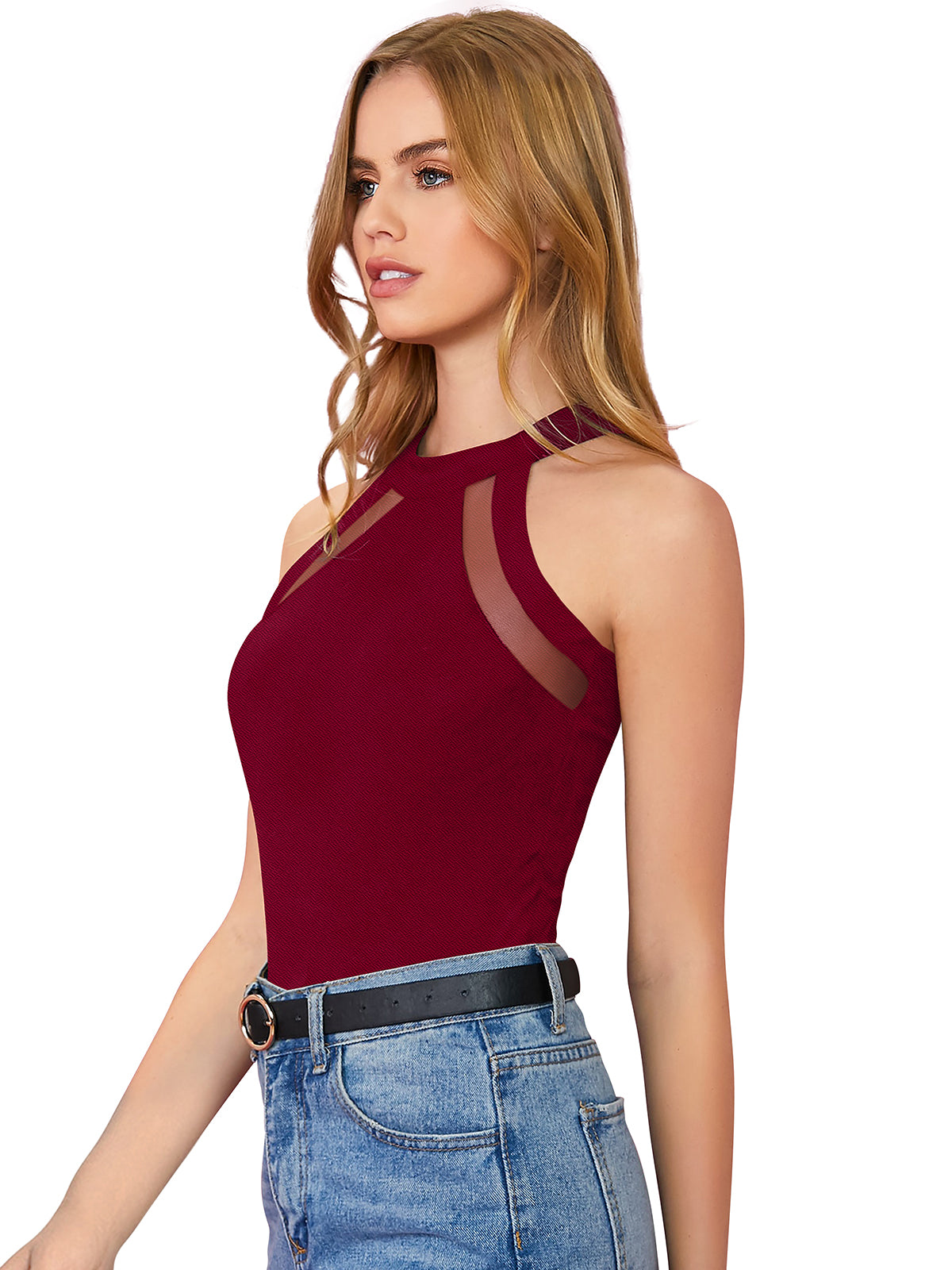 halter-style mesh inset top