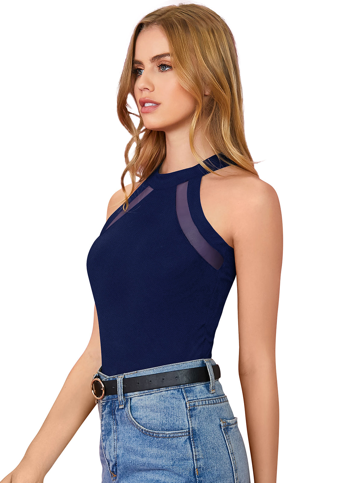 halter-style mesh inset top