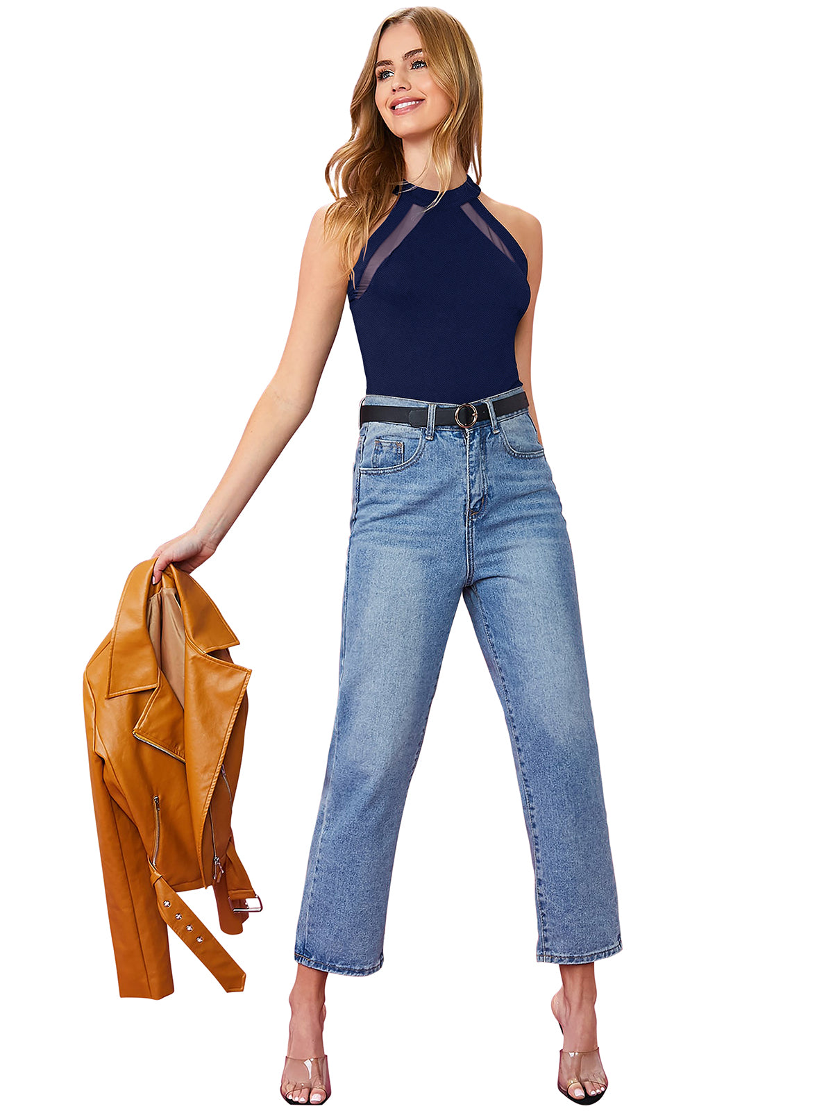 halter-style mesh inset top