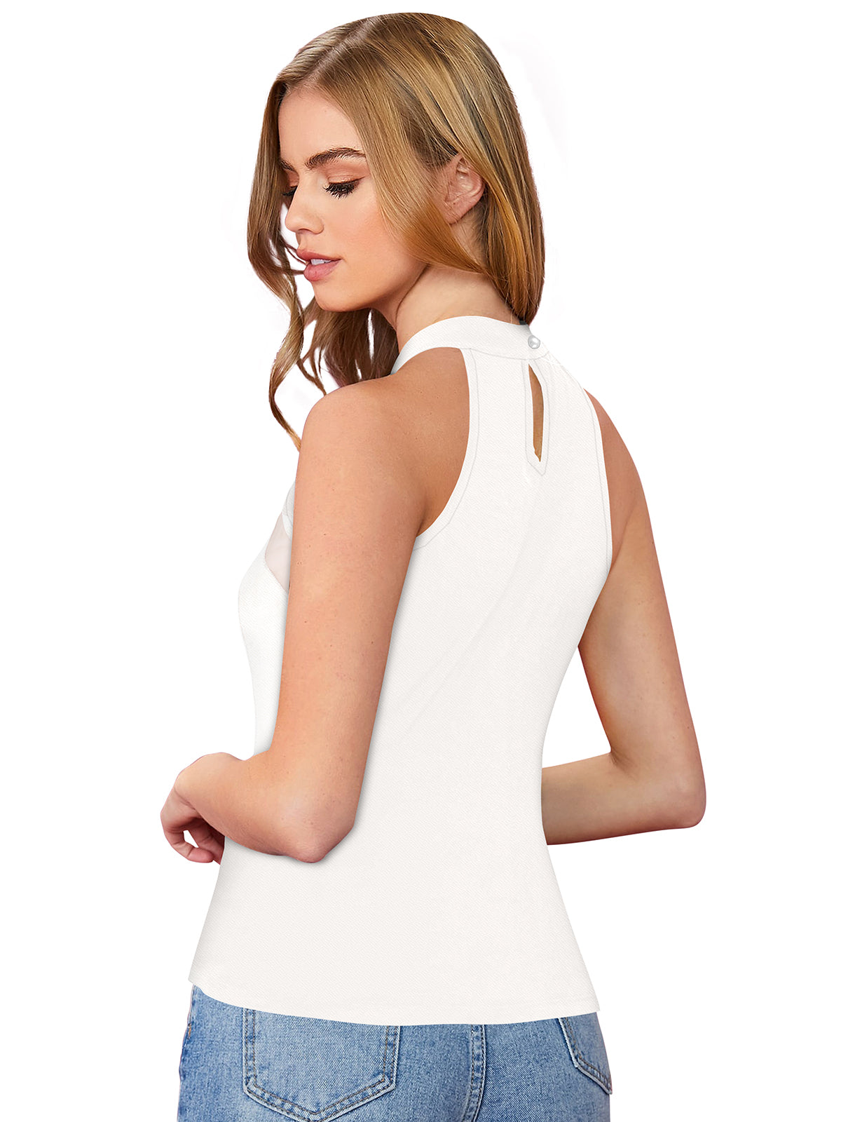 halter-style mesh inset top