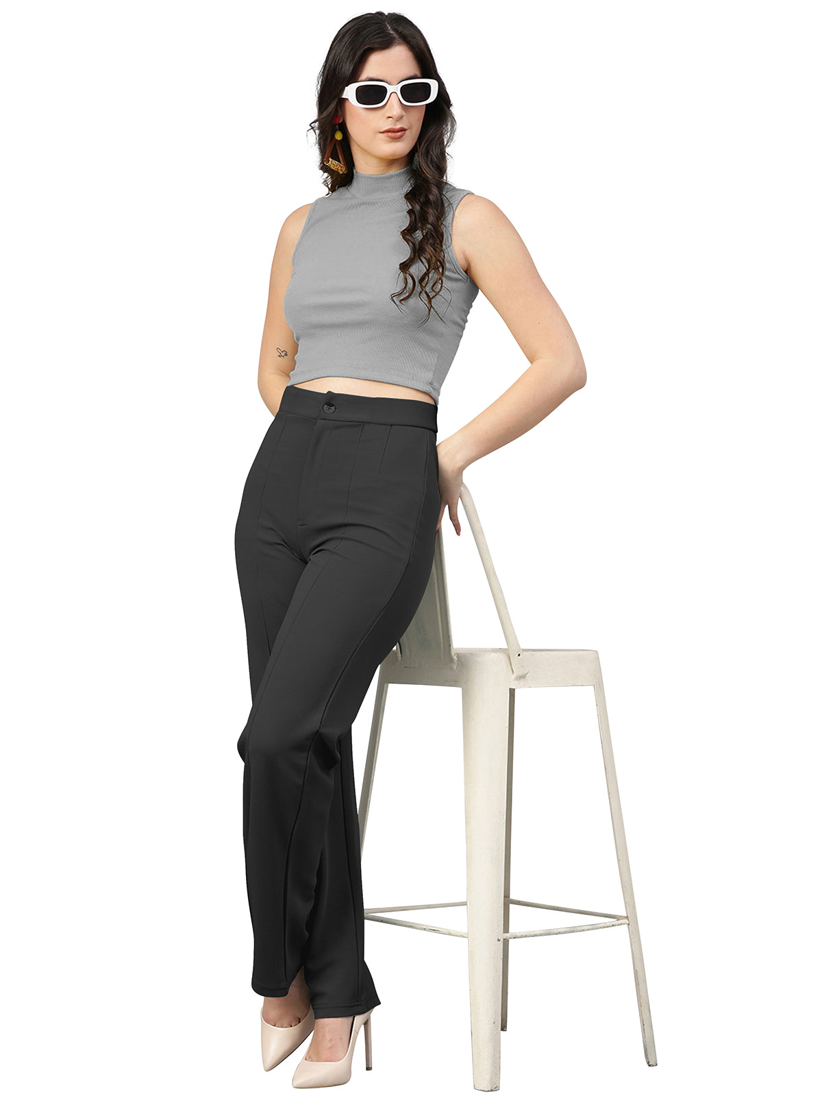 high-waisted straight-leg trousers