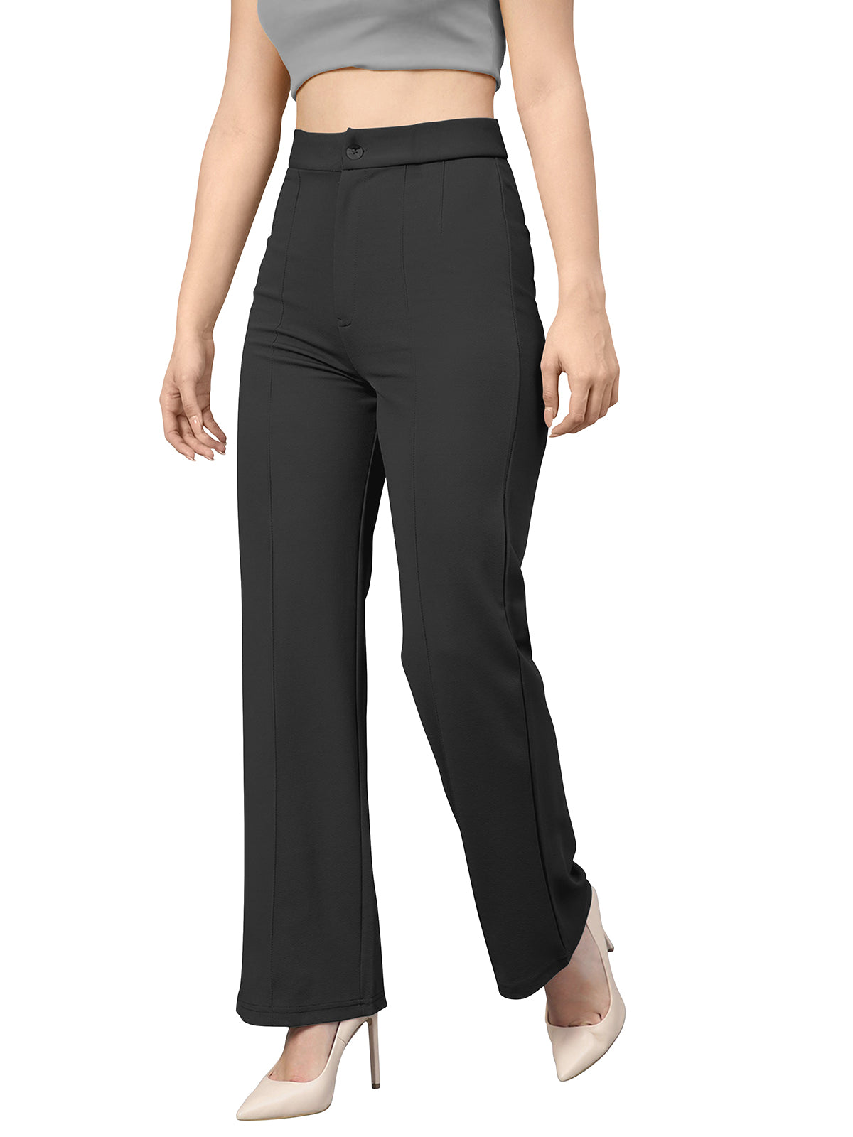 high-waisted straight-leg trousers