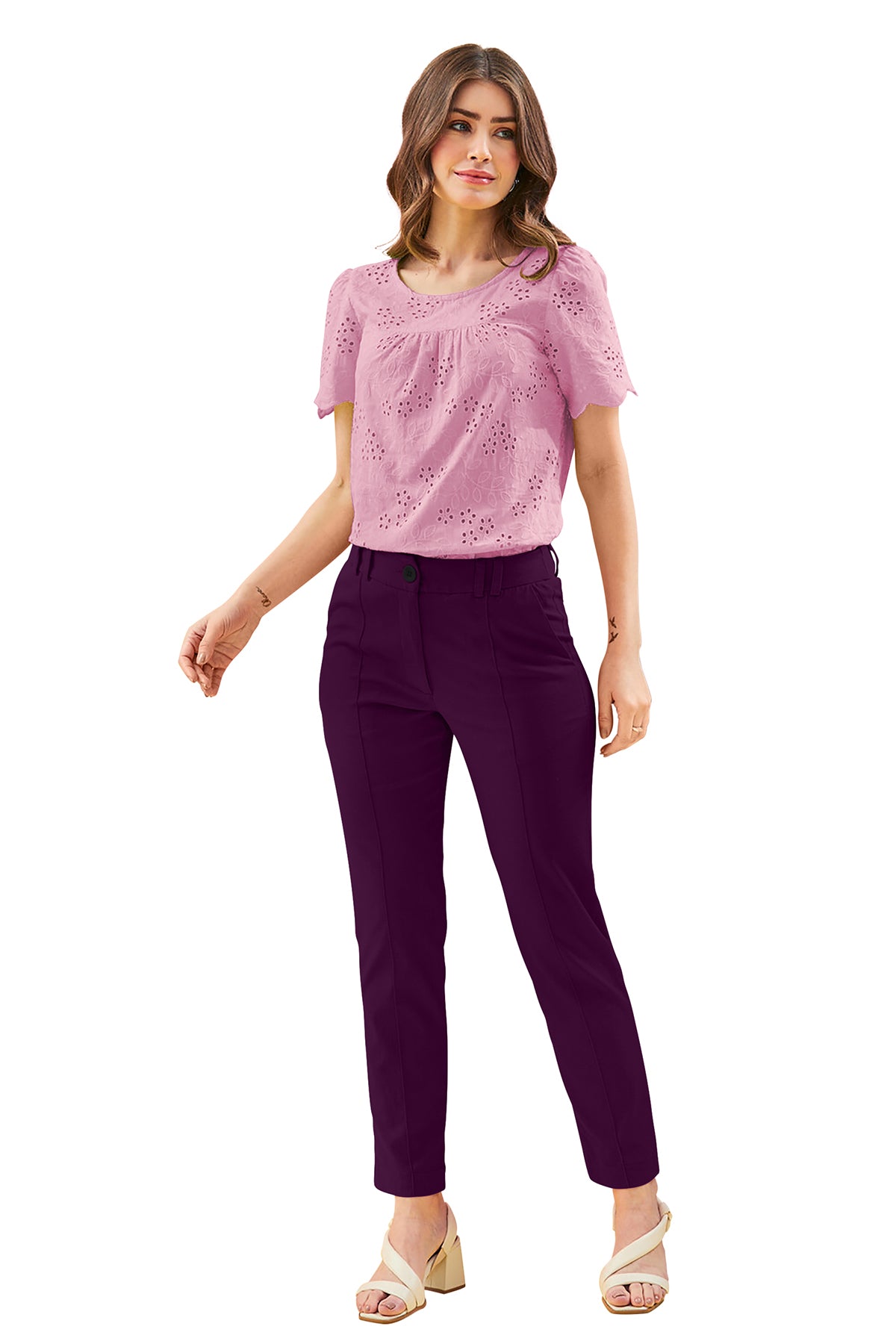 navy straight-leg trousers