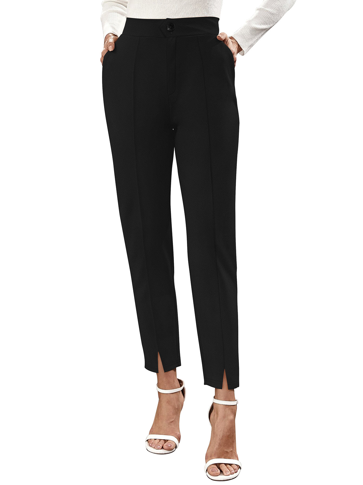 navy straight-leg trousers